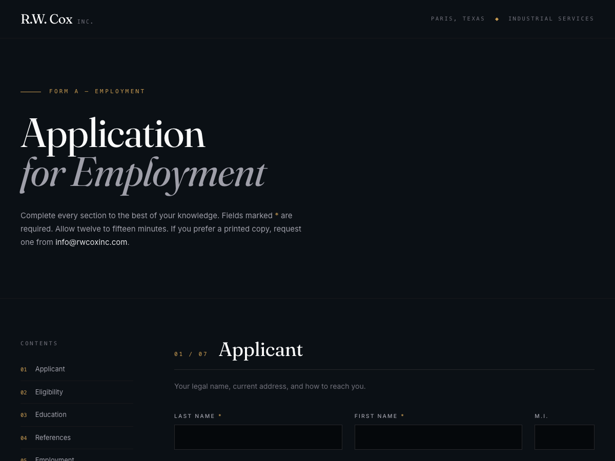 RW Cox careers site screenshot
